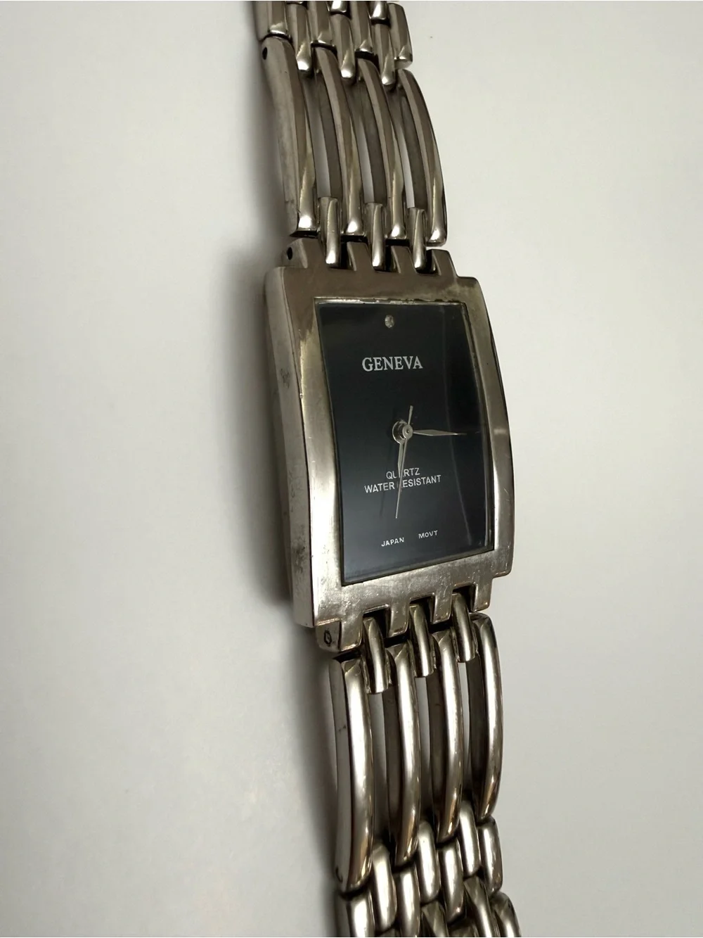 Geneva Men’s Silver Rectangular Quartz Watch Black Dial
